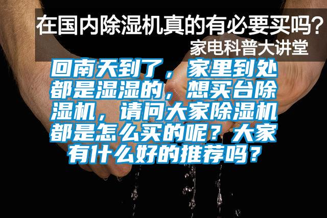 回南天到了，家里到處都是濕濕的，想買臺除濕機，請問大家除濕機都是怎么買的呢？大家有什么好的推薦嗎？